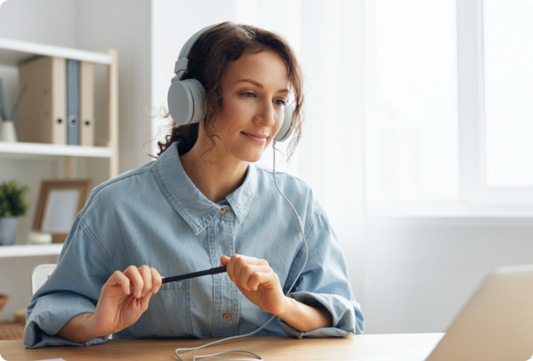 a woman looking at computer